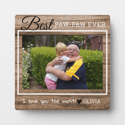 Plaque Photo Grand-père en bois rustique Meilleur Paw-Paw Jamai (Devant)