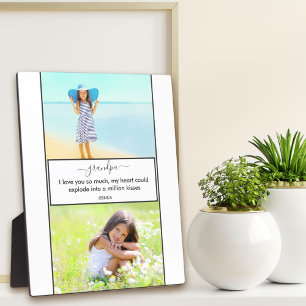 Plaque Photo Grand-père Je t'aime - 2 Photo Blanc et Gris