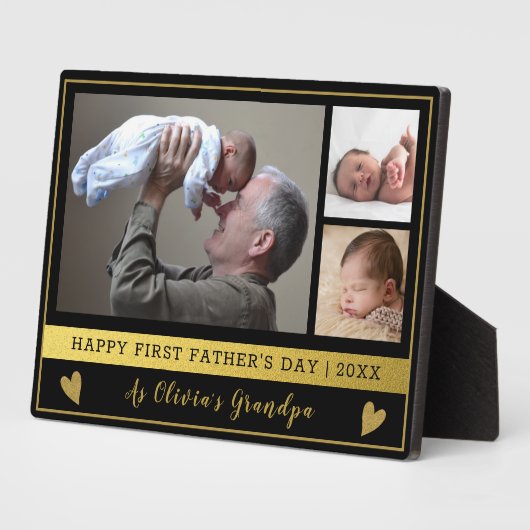 Plaque Photo Grand-Père Première Fête des pères 3 Photo Noir Et (Côté)