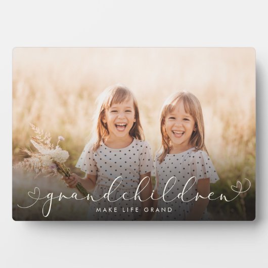 Plaque Photo Grandchildren Modern Heart Script Photo Love (Devant)