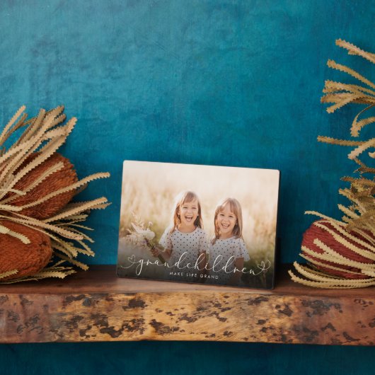 Plaque Photo Grandchildren Modern Heart Script Photo Love (Côté)