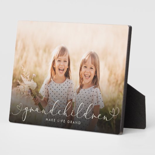 Plaque Photo Grandchildren Modern Heart Script Photo Love (Côté)