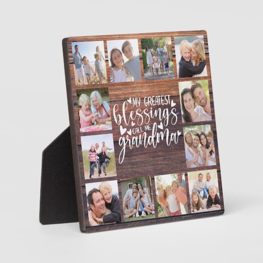 Plaque Photo Grandma 12 Photo Collage Rustique (Recto)
