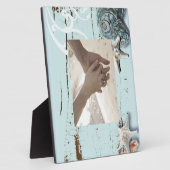 Plaque Photo Grange côtière bois aqua bleu étoile coquillages (Côté)