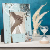 Plaque Photo Grange côtière bois aqua bleu étoile coquillages (Côté)