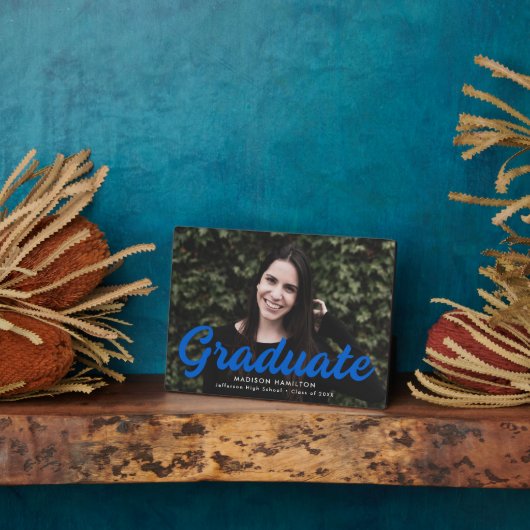 Plaque Photo Gras Bleu Script Graduation Photo (Côté)