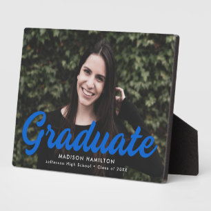 Plaque Photo Gras Bleu Script Graduation Photo