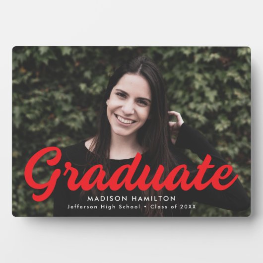 Plaque Photo Gras Red Script Graduation Photo (Devant)