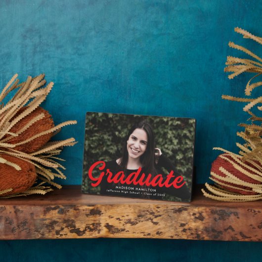 Plaque Photo Gras Red Script Graduation Photo (Côté)