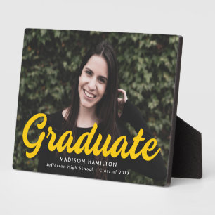 Plaque Photo Gras Yellow Script Graduation Photo