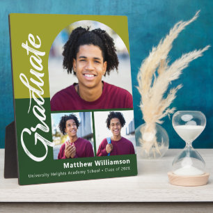 Plaque Photo Green Graduation 3 Photo Bold Arch Script Moderne
