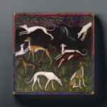 Plaque Photo Greyhounds médiéval dans les bois profonds<br><div class="desc">Hounds élégant dans la forêt médiévale. Les chiens médiévaux de Greyhound se baignent dans une forêt d'imaginaires dans cette reproduction de peintures d'art. Ces animaux sportifs élégants font de merveilleux animaux de compagnie modernes. Adoptez un laiton. Faites un ami rapide.</div>