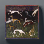 Plaque Photo Greyhounds médiéval dans les bois profonds<br><div class="desc">Hounds élégant dans la forêt médiévale. Les chiens médiévaux de Greyhound se baignent dans une forêt d'imaginaires dans cette reproduction de peintures d'art. Ces animaux sportifs élégants font de merveilleux animaux de compagnie modernes. Adoptez un laiton. Faites un ami rapide.</div>