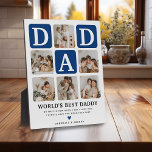 Plaque Photo Grille multiphoto moderne mignon cadeau DAD<br><div class="desc">Créez votre propre plaque DAD avec ce montage et ce texte de grille multi-photo moderne. Design dispose de 6 Photographies avec des carrés d'angle incurvés avec le texte DAD en blocs bleus qui peuvent être changés en n'importe quelle couleur. Le texte 'World's Best Daddy' avec une citation de père mignon...</div>