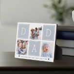 Plaque Photo Gris | DAD Custom Kids Photo Collage<br><div class="desc">Créez un doux souvenir pour un papa bien-aimé cette Fête des pères avec cette simple plaque photo design qui comprend trois de vos photos préférées Instagram, arrangé dans un montage avec des carrés alternatifs de gris épelant "Papa". Personnalisez avec les photos préférées de ses enfants, et ajoutez un message personnalisé...</div>