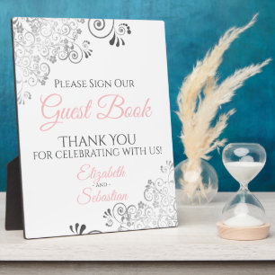 Plaque Photo Gris et rose signent notre Mariage de livre d'invi