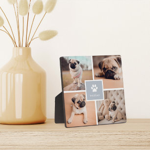 Plaque Photo Gris Nom du chien et empreinte de patte Collage