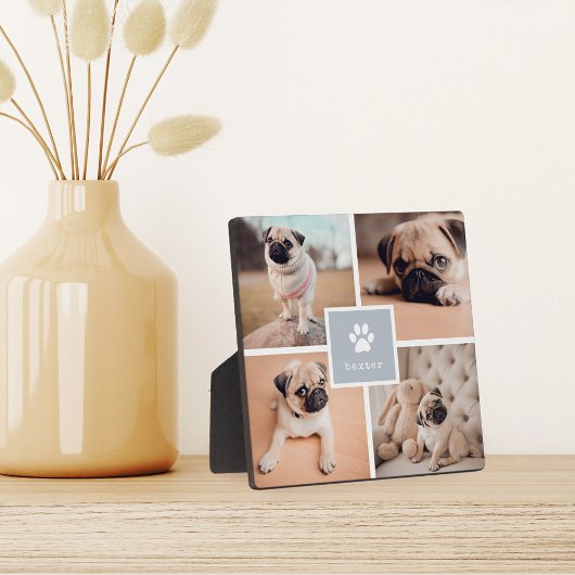 Plaque Photo Gris | Nom du chien et empreinte de patte Collage