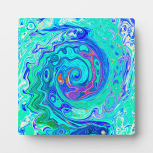 Plaque Photo Groovy Abstract Ocean Blue and Green Liquid Swirl
