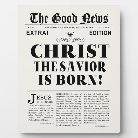 Plaque Photo Gros titre du journal Noël (Devant)