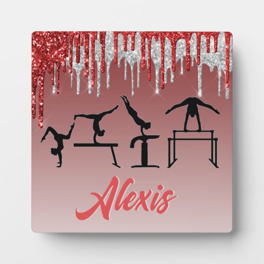 Plaque Photo Gymnastique rouge et argent Parties scintillant Om (Devant)
