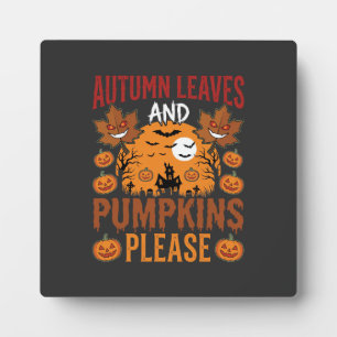 Plaque Photo Halloween Feuilles d'Automne et Citrouilles Vecteu