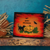 Plaque Photo Halloween heureux, Chat noir, Chat et Citrouille (Côté)