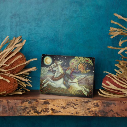 Plaque Photo Halloween HORSEMAN SCARECROW & WHTE MULE HORSEMAN  (Côté)