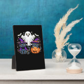 Plaque Photo Halloween mignon Fantôme Citrouille Chat Classique (Côté)