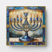 Plaque Photo Hanoukka bleue Menorah (Devant)