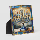 Plaque Photo Hanoukka bleue Menorah (Recto)