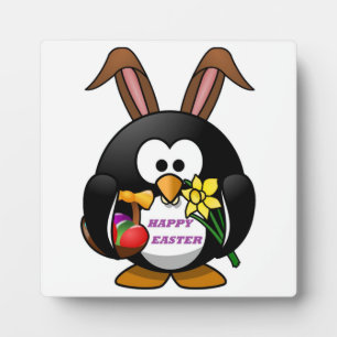 PLAQUE PHOTO "HAPPY EASTER" PENGUIN BUNNY