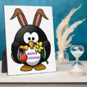 PLAQUE PHOTO "HAPPY EASTER" PENGUIN BUNNY (Côté)