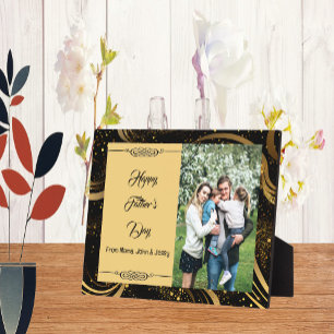Plaque Photo Happy Fête des pères Famille Photo Gold Leafy Swir