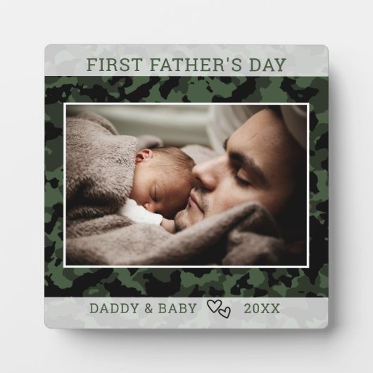 Plaque Photo Happy First Father's Day Photo Green Camo (Devant)