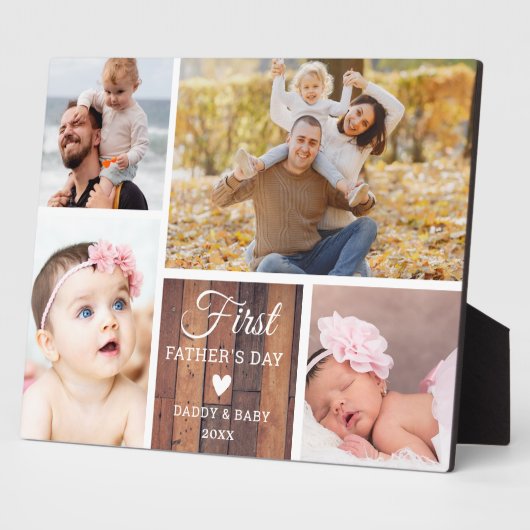 Plaque Photo Happy First Fête des pères 4 photo Collage Wood (Côté)