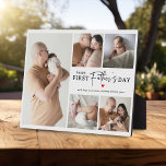 Plaque Photo Happy First Fête des pères' Photo Collage Keepsaké<br><div class="desc">Créez votre propre cadeau spécial de première Fête des pères avec cette jolie plaque de collage photo. Avec 6 photos et le texte 'happy First Fête des pères', le mot Père est dans un script élégant, un petit coeur rouge moderne mignon qui peut être changé à n'importe quelle couleur, accolades...</div>