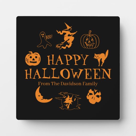 Plaque Photo Happy Halloween nom personnalisé noir orange décor (Devant)