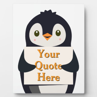 Plaque Photo Happy penguin holding a sign to personalize