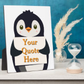 Plaque Photo Happy penguin holding a sign to personalize (Côté)