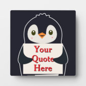 Plaque Photo Happy penguin holding a sign to personalize (Devant)