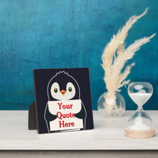 Plaque Photo Happy penguin holding a sign to personalize