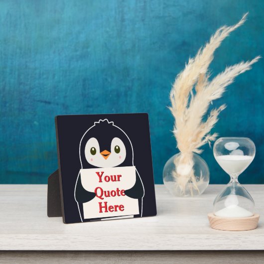 Plaque Photo Happy penguin holding a sign to personalize (Insitu)