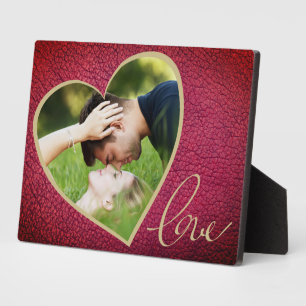 Plaque Photo Heart Leather Print Love Valentine`s Day Photo