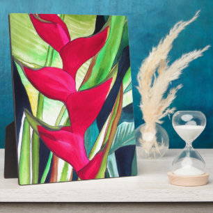 Plaque Photo Heliconia Lobster Claw fleur d'aquarelle tropicale