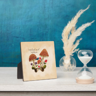 Plaque Photo Hérissons mignons avec des fleurs et des champigno