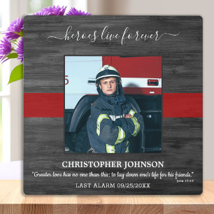 Plaque Photo Héros Live Forever Fallen Firefighter Memorial
