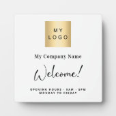 Plaque Photo Heures d'ouverture du logo commercial blanc (Devant)