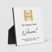 Plaque Photo Heures d'ouverture du logo commercial blanc (Recto)