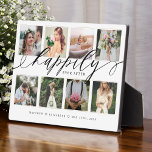 Plaque Photo Heureusement que jamais après les jeunes mariés Ma<br><div class="desc">Plaque de collage photo mariage personnalisée pour présenter vos propres photos et souvenirs mariages spéciaux. Notre design comprend un design simple de 8 photos collage grille avec "Happily Ever After" conçu dans une belle écriture manuscrite en noir style texte appariement. Chaque photo est encadrée d'une simple bordure décalée de couleur...</div>